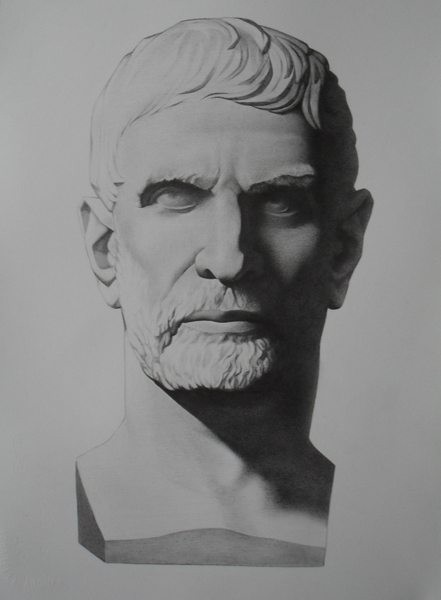 ACADEMY OF ART CANADA Student Bargue Drawing Study of Antique Classical Head, Frontal View